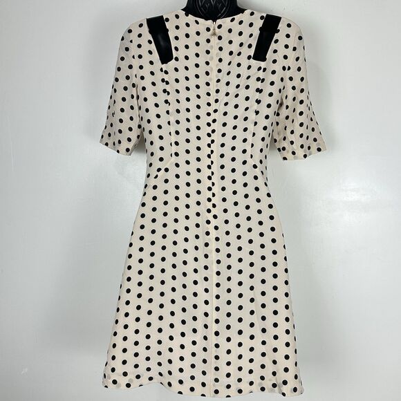Patrizia Pepe 100%Silk Polka Dot Black Cream Dress Size 38 Cold Shoulder Lined - Picture 6 of 14